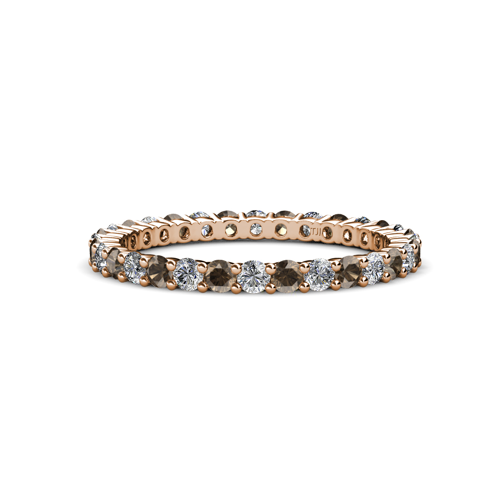 TriJewels Smoky Quartz and Diamond Eternity Ring 1.13 ctw 14K